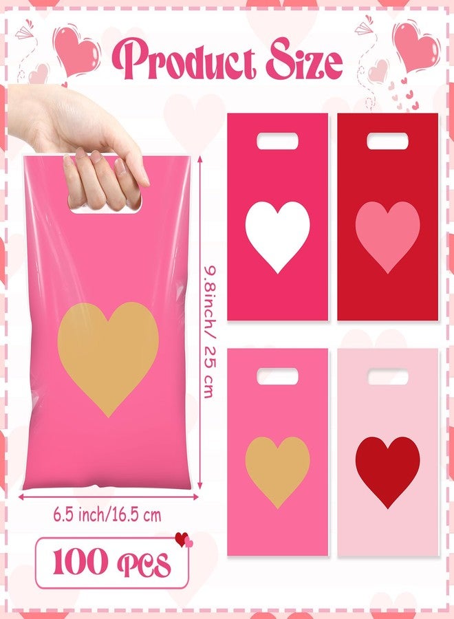 Pickmesh 100 Pcs Valentines Day Plastic Bags Bulk Valentine Candy Cellophane Bags with Handles for Gift Exchange Heart Goodie Treat Handbags for Sweet Day Birthday Party Favor Supplies, Classic - Image 2